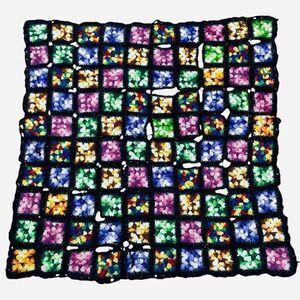 Vintage Handmade Crochet Colorful Granny Square Afghan Throw 35 x 34 Couch Sofa